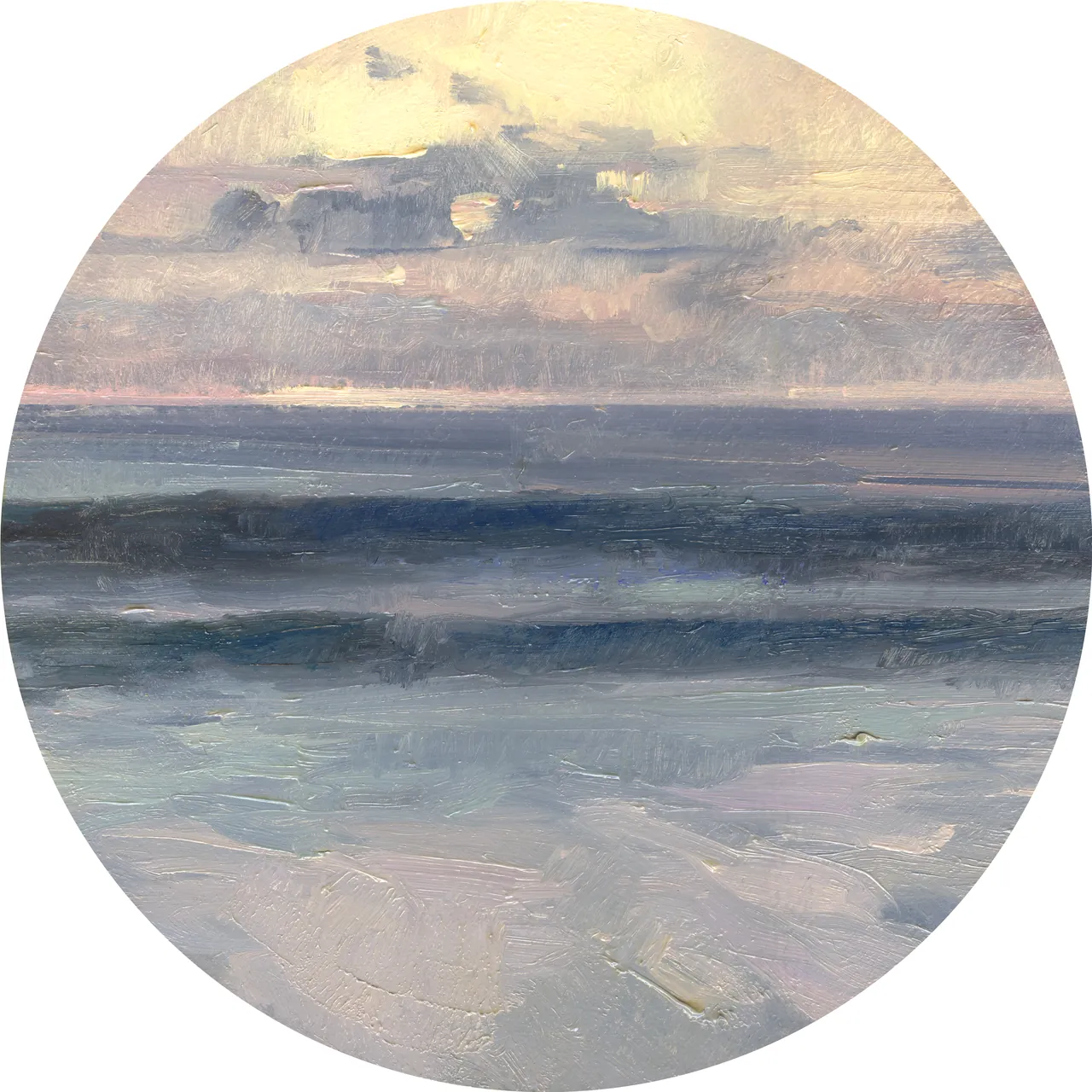 True Dawn I, oil on a round custom panel