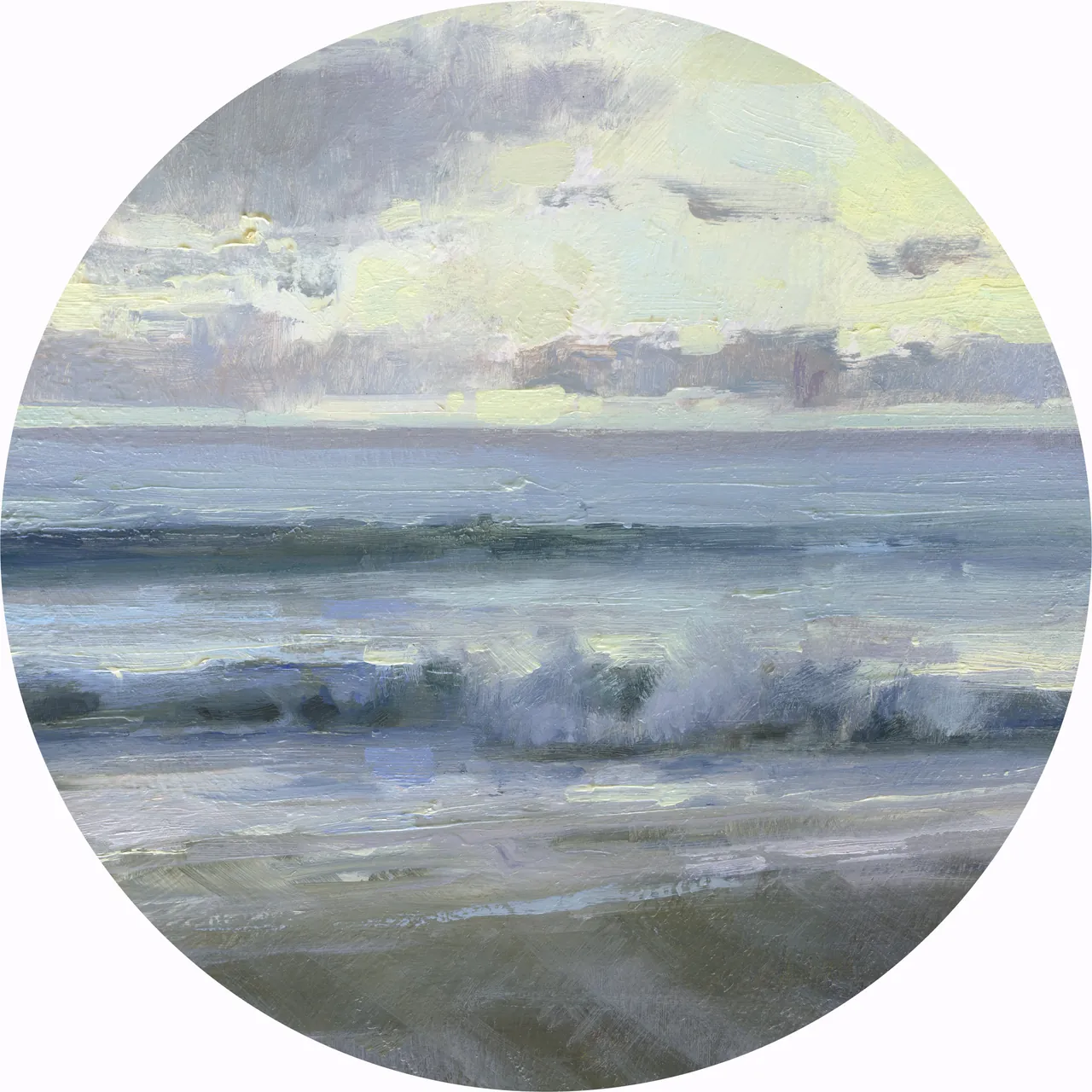 True Dawn II, oil on a round custom panel